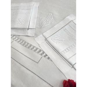 Antique Linen - Linen Bed Linen - Drawn And Knotted Threadwork And Ladder Stitching - Early 20th Century