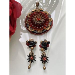 Vintage Jewelry - Pendant And Earrings Set - Attributed To The Jeweler Louis Rousselet