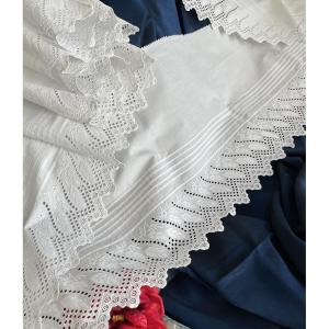 Long Petticoat Flounce - Scalloped Edge - Hand-embroidered Wheat Ears - Percale - Antique Linen