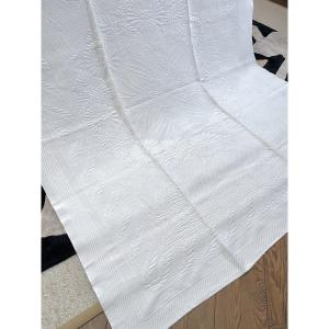 Embossed Cotton Cover - Hand-embroidered Pm Monogram - Pineapple And Fern Design - 19th Century