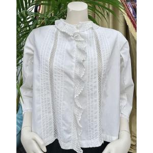 Fine White Cotton Blouse - Crochet Lace - Antique Linen