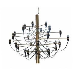 Large Vintage Design Chandelier In Brass Model: 2097 By Gino Sarfatti, 1960