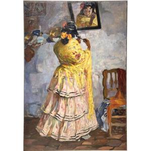 Léonie Matthis (1883-1952) - "gypsy Woman Combing Her Hair"