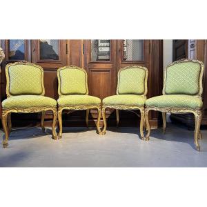 Set Of Four Louis XV Style Gilded Wood Chairs