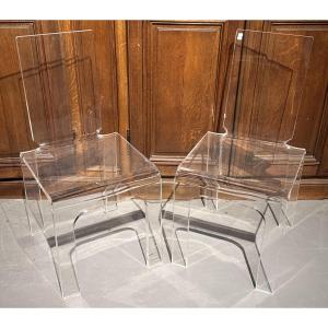 Pair Of Designer Chairs In Thick Plexiglas – Laser Cut – Minimalist Style