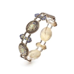 Enamel Victorian Silver Bracelet 800, Cloisonné Enamel, Gilted Silver, Victorian Bracelet