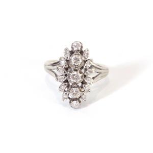 Navette Diamond Ring In 18k White Gold, Navette Ring, Diamond Wedding Ring, Brilliant-cut