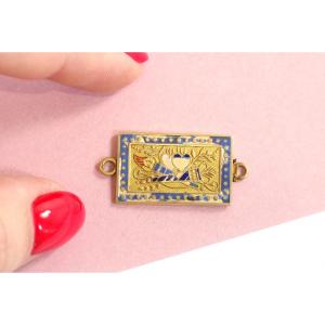 Large Enameled Regional Heart Clasp In 18k Gold, Enamel Gold Clasp, French Regional Clasp