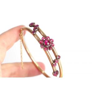 Antique Perpignan Garnets Bracelet In 18k Gold, Victorian Bangle Bracelet, Perpignan Garnets