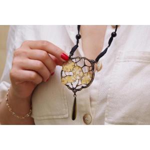 Art Nouveau Gip Necklace In Horn And Fabric, George Pierre, Pope's Mint, Silk Necklace