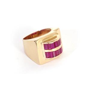 Tank Ruby Ring In 18 Karat Gold, Retro Jewelry, Synthetic Rubies, Tank Jewelry, Big Ring, Tank