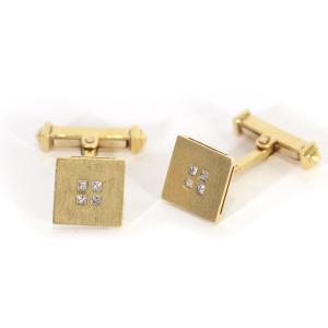 Square Diamond Cufflinks In 18k Gold, Princess Cut Diamonds, Modern Gold Cufflinks