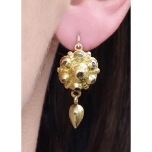 Georgian Iberian Diamond Earrings In 14k Gold, Antique Jewelry, 18th Century, Spain