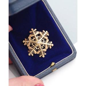 Snowflake Diamond Brooch In 18 Karats Gold, Brilliant Cut Diamond, Retro Brooch, Winter