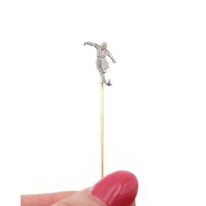 Art Deco Footballer Pin In 18 Karat Gold And Platinum, Sport Tie Pin; Art Deco Jewelry