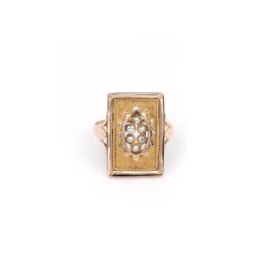 French Georgian Pearl Ring in 18 Karat Gold Ring, Rectangular Shape, Natural Pearls