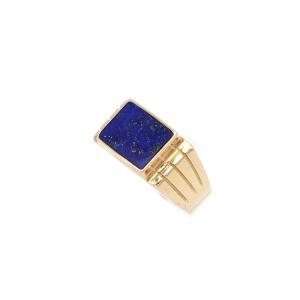 Retro Tank Signet Ring In 18k Gold, Lapis Lazuli Ring, Pinky Ring, Tank Ring, Blue Tank Ring