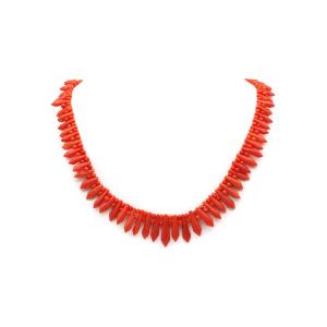 Art Deco Coral Necklace With 18k Gold Clasp, Edwardian French Chocker Necklace, Corail Stick 