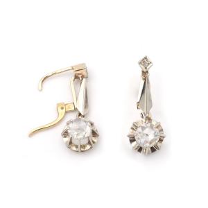 Edwardian Diamond Dutch Rose-cut Long Earrings 1.10 Ct, Platinum And Gold, Drop Earrings