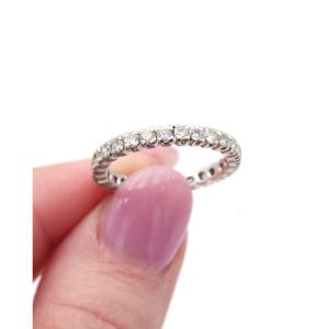 Eternity French Diamond Ring On 18k White Gold, Brilliant Cut, Vintage, Wedding Band