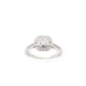 Art Deco Style Ring 0.25 Ct Diamond In 18k White Gold, Engagement Ring, Wedding, Diamonds