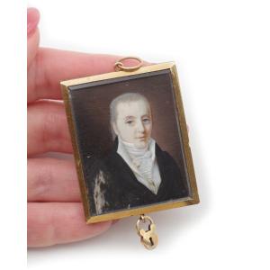 French Georgian Gentleman Portrait Pendant Padlock, Sentimental Locket Pendant, Portrait