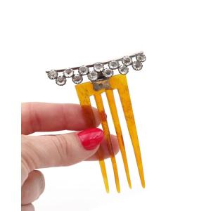 Victorian Wedding Haircomb In Silver And Blond Organic Matter, Paste, Antique Bridal Comb