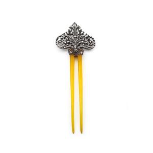 French Victorian Gothic Revival Naturalist Silver Bun Hair Comb, Wedding Hair Comb