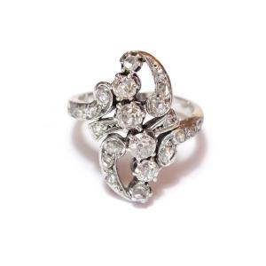 Belle Epoque Marquise Ring, Diamonds In 18k Gold And Platinum, Antique Ring, Circa 1900