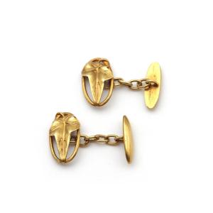 Art Nouveau Ivy Leaves 18k Gold, Signed Edouard Aimé Arnould, French Antique Cufflinks