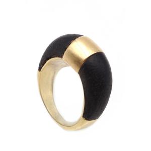 Black Wood And Yellow Gold 70s Ring, Wood Vintage Jewelry, Seventies Ring, Vintage Jewelry
