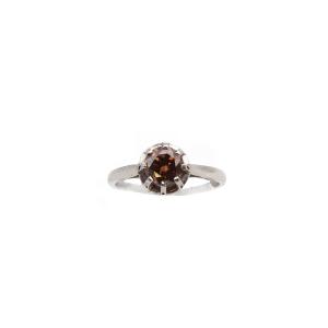 Fancy Cognac Diamond Ring, Platinum Solitaire Ring, 0.79 Ct Diamond