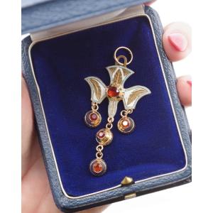 French Antique Enmaled Holy Spirit Puy En Velay In 18k Gold, Religious Pendant