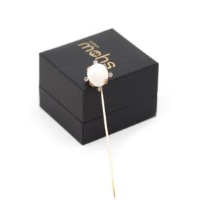 Porcelain Natural Pearl Pin Tie In 14k Gold, Edwardian Tie Pin, Diamond, Natural Pearl
