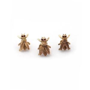 Mid Century Bee Pin Brooches In 18k Gold And Garnet, Insect Brooch, Italy