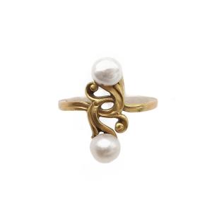 French Art Nouveau Ring, Fine Pearls, 18k Gold, Art Nouveau Jewelry, Prosper Lavanture 