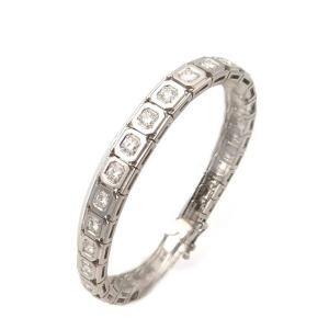 Art Deco Diamond 3.5 Cts Large Tennis Bracelet In Platinum And 18k Gold, Geometric Bracelet