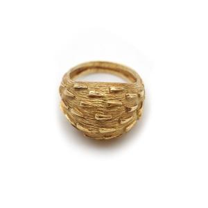 French Vintage Dome Ring In 18 Karat Gold, Gold Ring, Textured Gold Ring, Vintage Jewelry