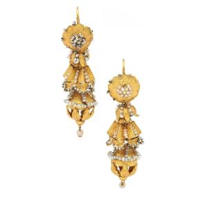 Valencian Pearl Earrings In 18k Gold, Spanish Earrings, Valencian Earrings 