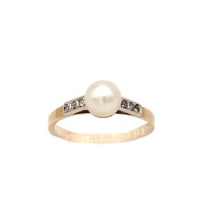 Art Deco Solitaire Pearl Diamond Ring In Gold, Edwardian Ring 
