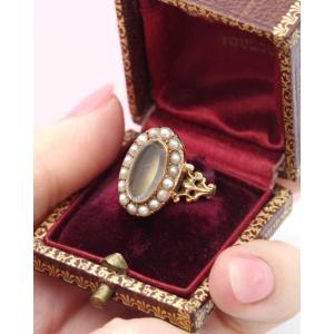 French Victorian Secret Opening Locket Ring With Pearls In 18k Gold