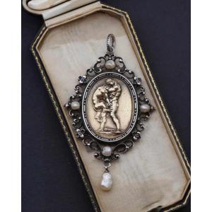 Neo-renaissance Jules Wiese Pendant With Hercules And Nemean Lion, Archaeological Revival Jewel
