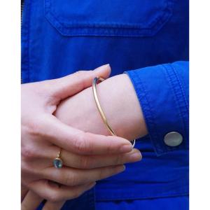 Solid Gold French Bangle In Solid 18k Gold, Oval Bracelet
