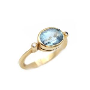 Aquamarine Diamond Ring In 18k, Vintage Ring 