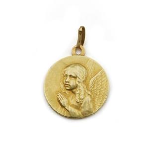 Angel Religious Pendant In 18 Karat Gold, Signed Emile Monier
