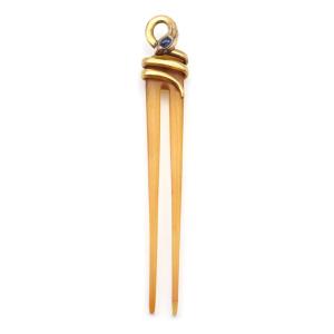 Chaumet Snake Sapphire Hairpin In 18k Gold And Horn, Unsigned, Animal Jewelry