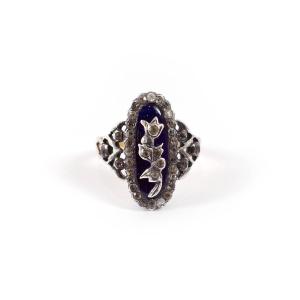 Antique Flower Ring In 18 Karat Gold And Silver, Rhinestone Ring