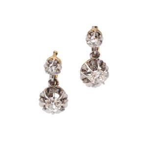 Edwardian 0.32 Ct Diamonds Earrings In 18 Karat Gold And Platinum 