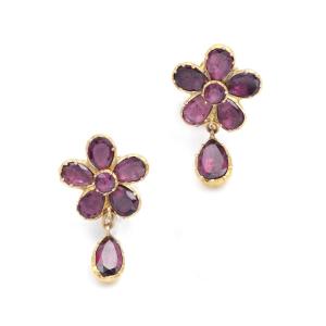 English Garnet Earrings In 9k Gold, English Antique Jewelry