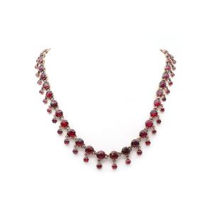 French Victorian Perpignan Garnet Drapery Necklace In 18k Rose Gold 